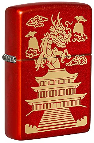 Zippo Briquet Tempête - Modèle Oriental - Finition Rouge Lique avec Color Image - Rechargeable - Réutilisable - Design Coupe-Vent - Coffret Cadeau - Fabriqué aux États-Unis