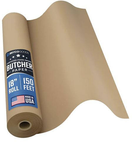 Brown Kraft Butcher Paper Roll - 18 Inch x 150 Feet - USA Made - Food-Grade Paper for Wrapping and Smoking Meat, BBQ, Grilling, Perfect Brisket Crust - Durable, Unbleached, Uncoated & Unwaxed