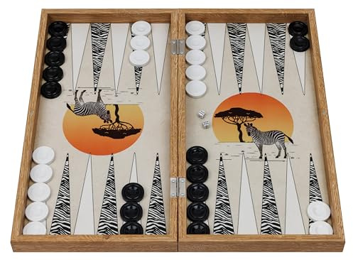 HBS GAMES Zebra Illusions Design Backgammon Gioco da tavolo 48 centimetri in legno con pietre da gioco in acrilico amici e adulti
