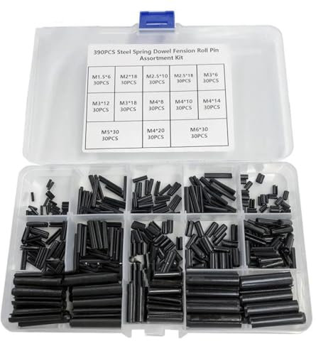 Juego de 390 pasadores de acero para muelles, pasadores cilíndricos elásticos M1.5, M2, M2.5, M3, M4, M5, M6, 13 tipos de pasadores de acero para muelles, juego de surtido