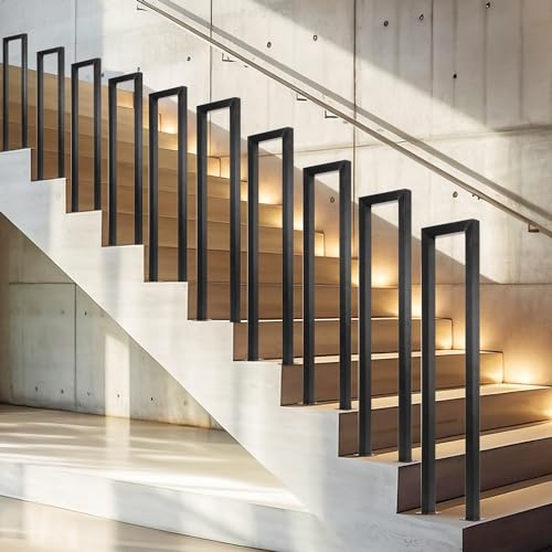 Ansobea - Main courante de rampe en métal pour escaliers intérieurs et extérieurs - 75 cm - Forme en U - Pour villas, appartements - Noir (75x20 cm, 1 pièce)