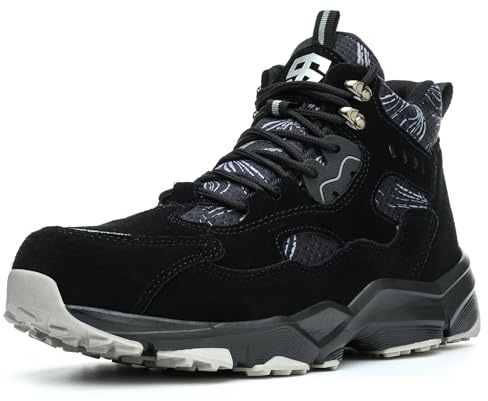 Scarpe di Sicurezza con Punta d'Acciaio High Top per Uomini Stivali da Costruzione industriali Traspiranti Prova di Perforazione (Nero, Adulto, Uomo, 45, Numero, Sistema Taglie Calzature EU, Media)
