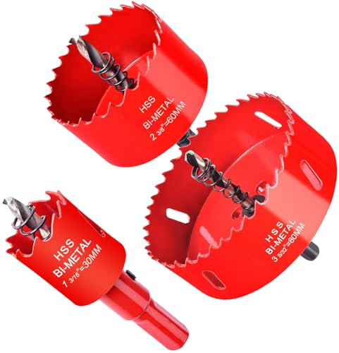 Otutefo Juego de sierra perforadora bimetálica, corona de perforación para madera, plástico, UPVC, MDF y placas de yeso, láminas de metal finas, broca duradera (30 mm, 60 mm, 80 mm/una)