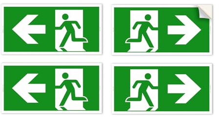 4 Cartelli Adesivi frecce Uscita di Emergenza, destra e sinistra. mis. 30x15 cm, in vinile laminato anti UV, indicazioni uscite di sicurezza