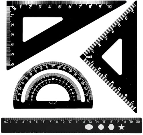 DWFEYOI 4 Pezzi Set di Geometria Scala Righello,Strumenti di Geometria in Lega di Alluminio Goniometro Metallo Righello 20cm per Studenti Ingegnere D'ufficio Disegnatore che Disegna Figure Geometriche