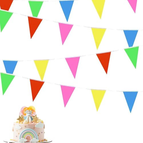 Wimpelkette Outdoor 4 Stück – 40 m Gesamtlänge, Bunte Girlande Geburtstag Wetterfest, Leinenimitat Wimpelketten für Garten, Hochzeit, Party & Feier Deko, Wimpelkette Weihnachten