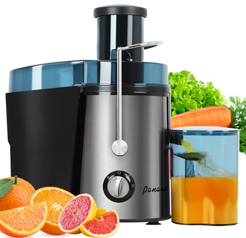 Panana Centrifugal Juicer Extractor with Wide Mouth 2.5” Feed Chute for Fruit Vegetable, Easy to Clean, Stainless Steel, BPA-free (Silver)