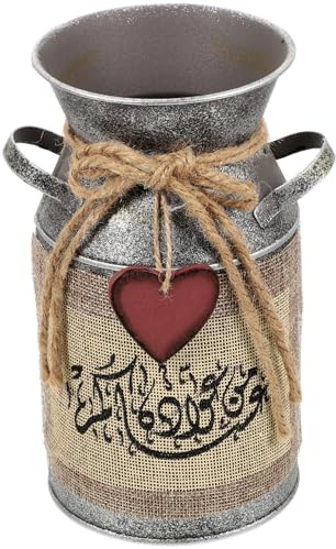 LALAFINA Vintage Retro Metal Flower Bucket Planter with Printed Burlap Pattern Silver Iron Pot for Garden and Office Flower Arrangement Decoration