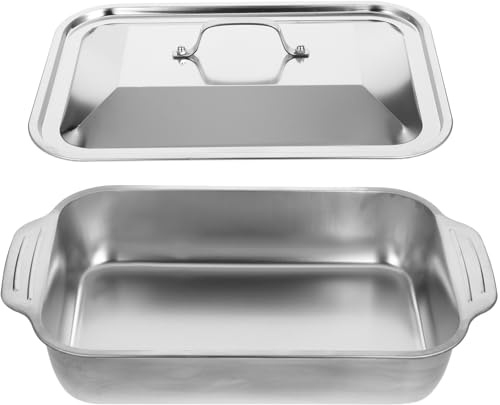 WATIIFUFU Teglia con Coperchio in Acciaio Inox Rettangolare Argento, per Pesce alla Griglia, Previene Fuoriuscite di Succhi