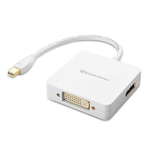 Cable Matters Mini DisplayPort to HDMI Adapter with DisplayPort and DVI 3-in-1 Adapter in White Thunderbolt and Thunderbolt 2 Port Compatible Supporting 4K Resolution via HDMI andDisplayPort