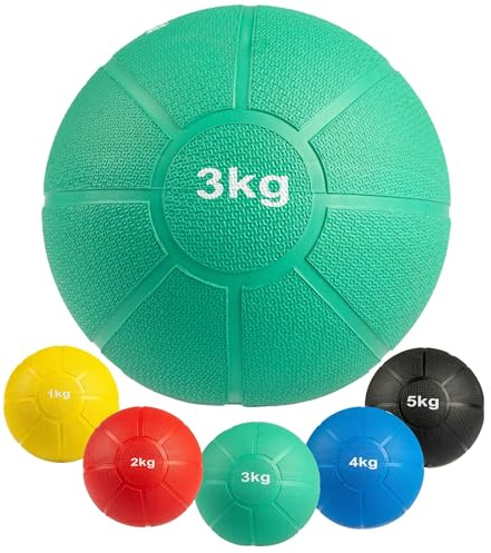 MATCHU - Balón Medicinal - Disponible en 1, 2, 3, 4 y 5 kg - Diámetro: 19-22 cm - Caucho Resistente al Desgaste - Resistente al Agua y al Sudor (3 kg)