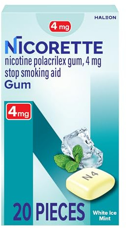 Nicorette 4 mg Nicotine Gum to Help Quit Smoking with Behavioral Support Program - White Ice Mint Flavored Stop Smoking Aid, 20 Count