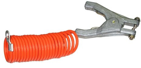 Lind Equipment RAC10 Retractable Heavy Duty Grounding Assembly, 10ft, 1/8 Coiled Plated Steel Cable, Orange PVC Coated to 3/16, REB Hand Clamp, 5/16 Lug Terminal