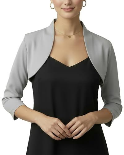 BlackButterfly Bolero Dam 3/4-ärm Figursydd Stretch | Ståkrage, Öppen fram, Dras på, Utan knäppning, Formstabil, Bomullsmix med elastan, Storlek XS-5XL