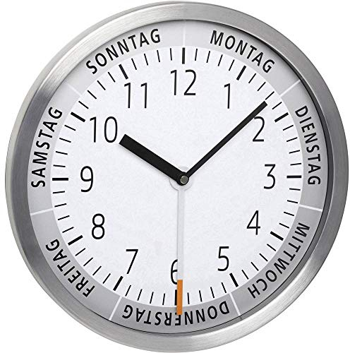 TFA Dostmann Analoge Wanduhr mit Wochentag, 60.3044.02, mit Glasabdeckung, 30cm Durchmesser, weiß