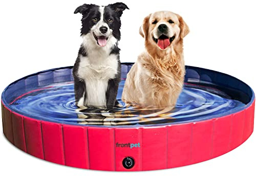 FrontPet XL Foldable Pool - 60 Width Swimming Pool for Large Dogs & Kids, Non-Slip Scratch Resistant Hard Plastic Shell, Portable Pet Pool