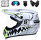 Weißer Hai - Motocross Helm mit Brille Handschuhe Maske Motorrad Netz, Motorrad Crosshelm Kinder Off Road Helm Motorradhelm Schutzhelm Kit für ATV Downhill MTB Sicherheit Schutz,S