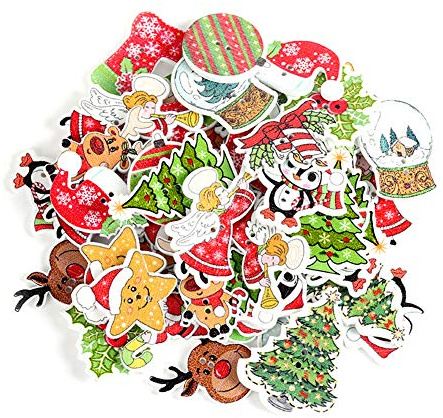 Botones de madera de Navidad, 100 piezas de botones de artesanía mixta árbol de Navidad, renos botón de madera de Papá Noel para coser, hacer manualidades hacer tarjetas de manualidades adornos