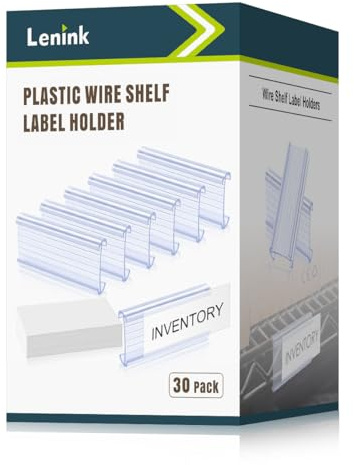Lenink 30Pcs Wire Shelf Label Holders,Plastic Wire Rack Label Holder,Compatible with Metro 1-1/4in Shelves,Label Area 3in Lx1.25in H (Label Paper Insert Included)