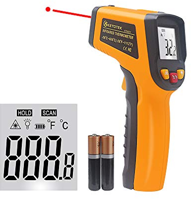 KETOTEK Infrarot Thermometer, Temperaturmessgerät -50°C bis 600°C LCD-Display, Berührungslose Digital Laser-Temperaturpistole IR Pyrometer für Kochen/Grill/Pizza Oven/Gefrierschrank/Industrie