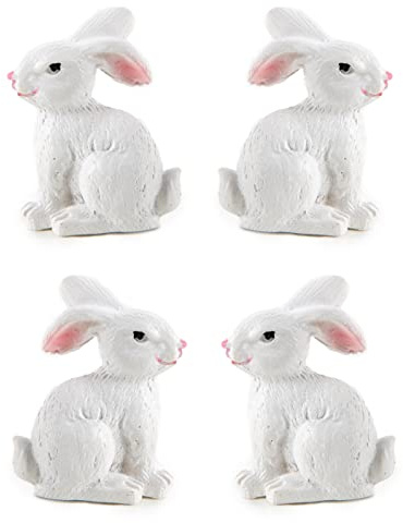 Mini Figuras de Conejos de Pascua, Set de 4: decoración Primavera pequeña, Adornos Blancos Interiores, figuritas Pascua Miniatura, Regalo Nido Pascual, conejitos Decorativos, 3,5 cm