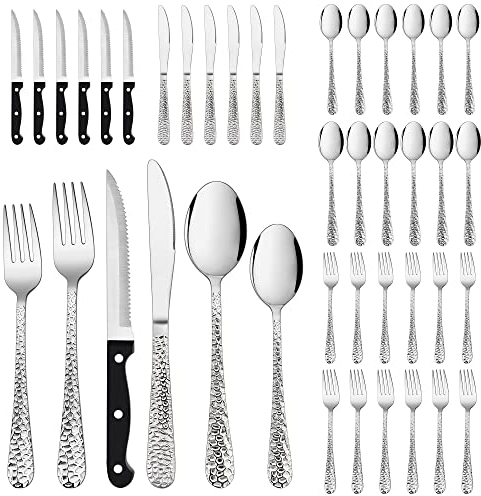 Couverts de Table, Herogo Lot de 36 Couverts en acier Inoxydable avec Couteaux à Steak, set de couverts avec fourchette, couteau, cuillère pour 6 Personnes (36 pièces)