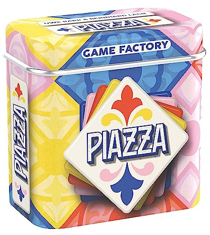 Game Factory 646309 Piazza, das Mini-Legespiel in handlicher Metalldose, Kartenspiel für Erwachsene und Kinder ab 8 Jahren, Reisespiel, Weiß