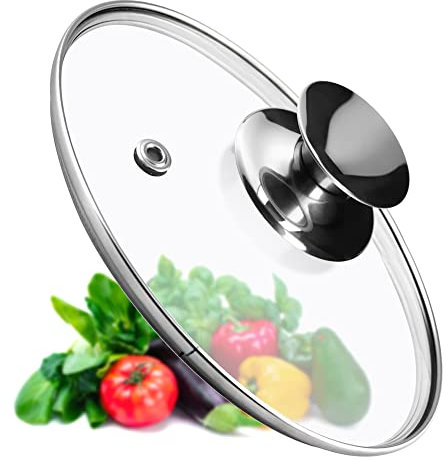 KADAX Couvercle en verre Ø 16 cm pour casseroles et poêles, avec trou vapeur intégré et poignée argentée, pour surveiller la cuisson sans interrompre le processus