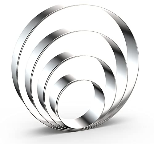 Circle Round Biscuit Cookie Cutter Set - Large Donut Cutter Ring Molds - 5 Inch, 4 Inch, 3 Inch, 2 Inch - Geometric Plaque Cookie Cutters Shapes - Stainless Steel
