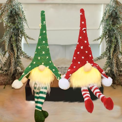 JOKILY 2 decorazioni natalizie a forma di gnomo, con LED, decorazione natalizia, gnomo, gnomo di Natale, statuette di gnomo, decorazione natalizia, giocattolo per bambini (B)