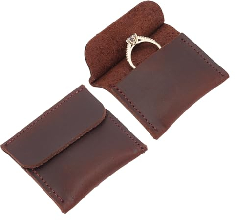 nbeads 2 Pcs Pochette à Bijoux en Cuir PU, 2.38x2.28x0.43 Pouces Pochettes de Rangement des Bijoux Sac à Anneaux en Cuir Rectangulaire pour L'Emballage de Collier de Boucles D'Oreilles, Brun Coco