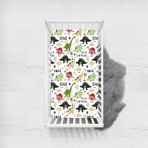 Odot Spannbettlaken für Kinderbett un Kleinkind Matratzen, Dinosaurier Muster Spannbetttuch Baby Bassinet Laken Matratzenschoner aus Mikrofase Atmungsaktive mit Gummiband (Dinosaurier A,70x140cm)