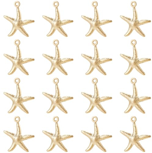 Beebeecraft 1 boîte de 60 Breloques Étoile de Mer en Acier Inoxydable Plaqué Or 24 carats Étoiles de Mer Océan Animaux Plage Été Hawaïen Breloques pour la Fabrication de Bijoux