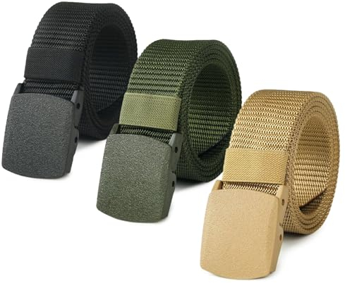 CANRNYACBZ 3 Stück Nylon Gürtel, 130cm Unisex Stoffgürtel Ohne Löcher, Stufenlos Verstellbarer Stoffgürtel mit Kunststoff Schnall, Koppelgürtel Hosengürtel für Arbeit und Reisen(3 Farbe
