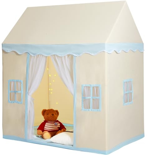 VEVOR Tienda de Campaña para Niños Cabaña para 1 a 5 Años Tienda de Campaña para Niños con Alfombra y Lámparas con Ventanas para Interior y Exterior Tienda de Campaña Castillo para Niños, Color Beige
