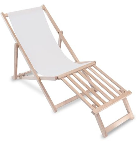 DreamRoots Liegestuhl klappbar Holz mit fußteil bis zu 130 kg belastbar, 3-Fach verstellbare Rückenlehne, waschbarer Polyesterbezug