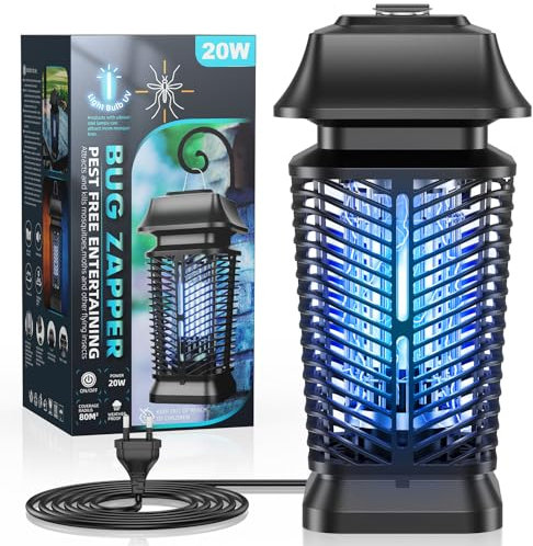 YEEFON Lámpara Antimosquitos Electrico 20W, 3000V UV Mata Mosquitos Electrico, Lampara Antimosquitos Interior Exterior Silenciosa, IPX4 Impermeable Eficazmente Mosquitos Moscas y Polilla