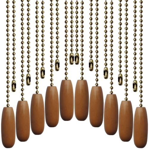 Aeknewo 10 Pack 12-inch Ceiling Fan Pull Chain, Beaded Ball Chains Wooden Decorative Pendant Extension Chains for Ceiling Light Lamp Fan Chain(Bronze)