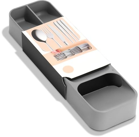 Prmape Range-couverts pour tiroirs - Range-couverts efficace et polyvalent pour tiroir - 40 x 11.5 cm - Panier à couverts avec 4 compartiments pour couverts, cuillères, couteaux, fourchettes