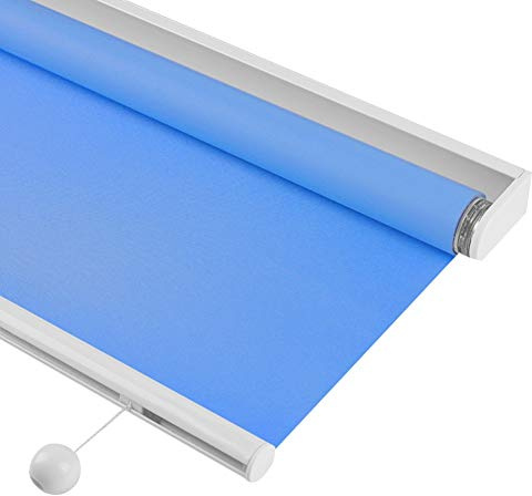 Estor enrollable automático con resorte para oficina y sala de estar, protección solar personalizable en azul, 70 cm x 200 cm, 2 colores disponibles