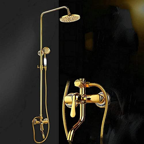 Set doccia da bagno con finitura in ottone placcato oro, soffione doccia a pioggia, miscelatore doccia da bagno, doccetta portatile con copertura in ceramica Interesting life