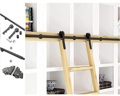 MNBVH Matériel d'échelle roulante - Bibliothèque Kit de matériel d'échelle coulissante, avec Rouleaux de Plancher des Roues coulissantes Bibliothèque entièrement entièrement