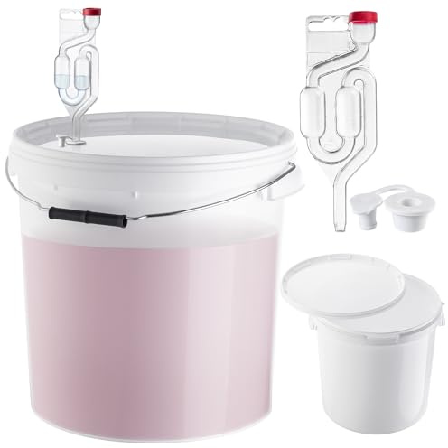 KADAX Gäreimer 20L Set mit Gärröhrchen & Gummistopfen, Gärbehälter aus Kunststoff mit Gärspund & Stopfen, großer Eimer mit Gäraufsatz für Weinherstellung