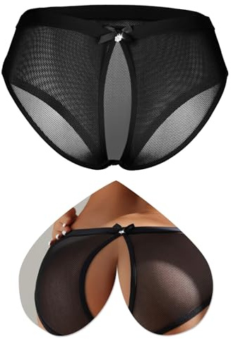 ohyeahlady Tanga Mujer Espalda Abierta Malla Ligera Transpirable Cinturilla Ancha Elástica Entrepierna de Algodón Suave Ropa Interior Sexy Talla Grande S-XXL Invisible Sin Marca Negro,XXL