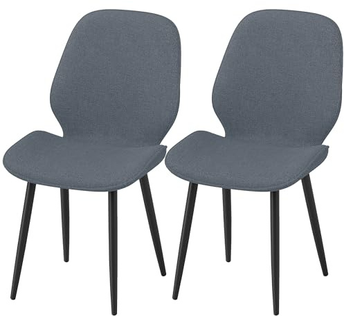 HOMCOM Set 2 Sedie da Pranzo Moderne con Schienale Curvo, Sedie da Cucina in Tessuto Effetto Lino con Gambe in Acciaio per Sala da Pranzo, 46x56x86 cm, Nero e Grigio