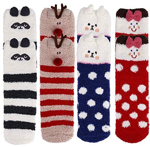 Elegrip Calzini Donna Inverno, Soffici Casa Calze Termiche Caldo Morbido Peluche Pile Corallo Dormire Fuzzy Cozy Sock per Natale Regalo Ragazza(4 paia)