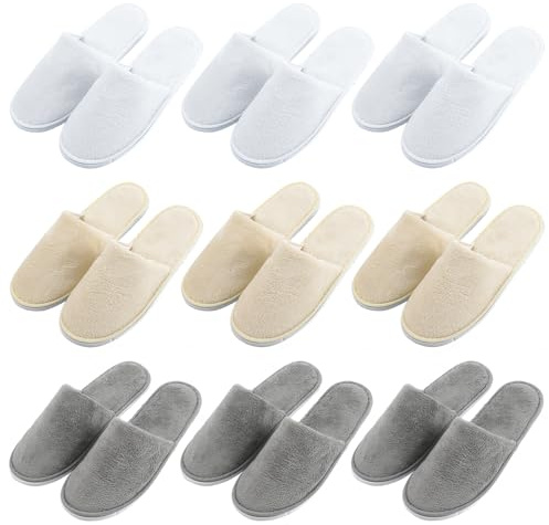 Porfoyo 9 stycken hotelltofflor, gästtofflor, set, gästtofflor, hotelltofflor, set, tofflor gäster, för resor, salong, hus spa hem hotell 28 x 11 cm