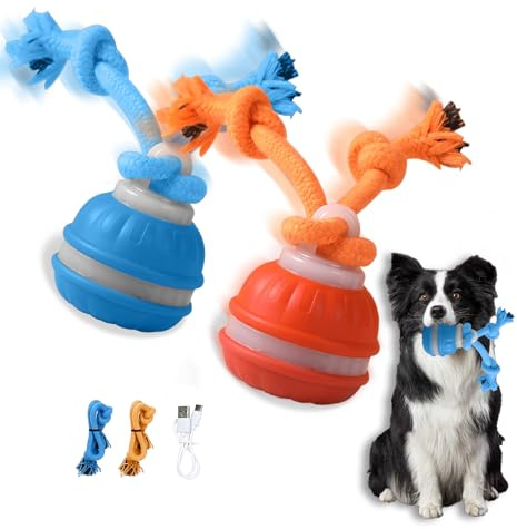 Supore Juguetes para Perros, Pelotas para Perros Interactivos, Juguetes Perro de Salto Automático, Inteligente Pelota Interactiva Perro con Cuerda para Pequeños y Medianos (Azul)