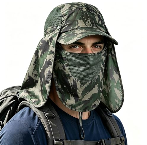 SilverChry Cappello da Sole Uomo con Protezione per Il Collo, 3 in 1 Cappello Anti UV Uomo, Cappello Estivo,Protezione UV Upf50+, Perfetto per Escursionismo,Pesca,Campeggio e Giardinaggio (Mimetico)