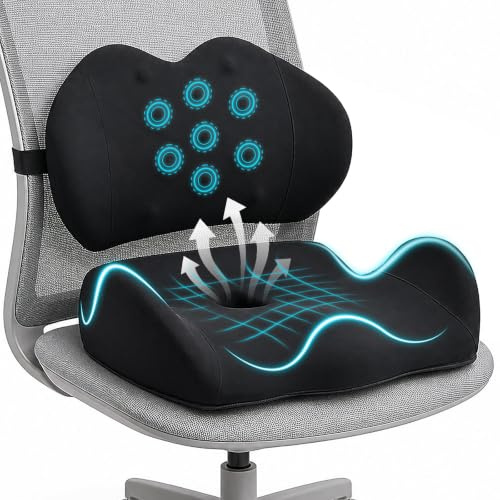 BRO Ergonomic Memory Foam Coccyx Cushion and Lumbar Support Cushion | Office Chair Cushion, Back Support for Office Chair, Non-Slip Desk Chair Pad and Back Rest for Office, Car, Home & Gaming